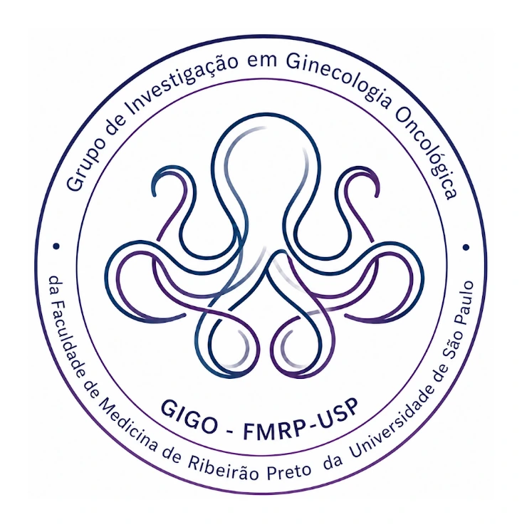Logotipo do GIGO FMRP USP: selo circular com a sigla e o nome do grupo